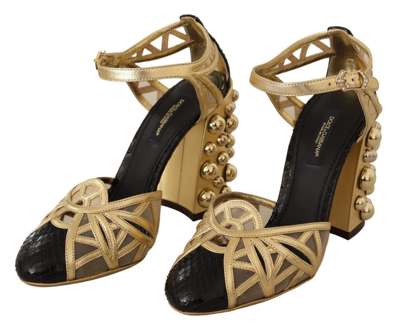 Dolce & Gabbana Gold Leather Studded Ankle Straps Shoes Glam Steals