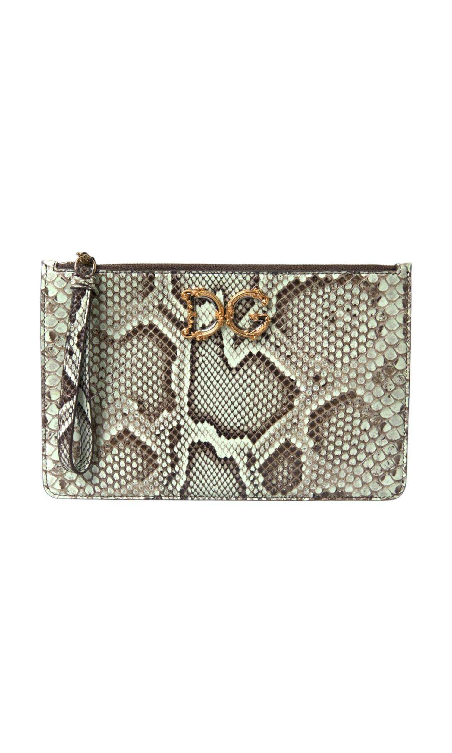 Dolce & Gabbana Gold Leather Verde Acqua Exotic Dg Logo Clutch Borse Bag Glam Steals