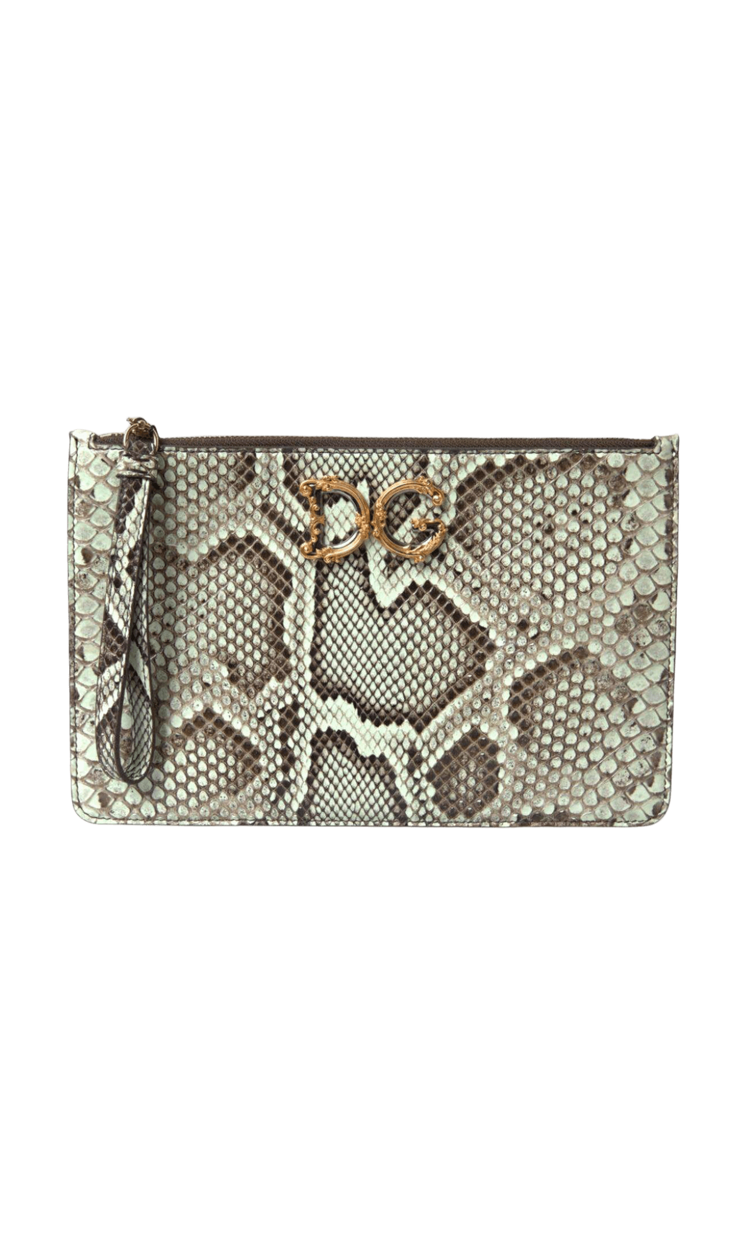 Dolce & Gabbana Gold Leather Verde Acqua Exotic Dg Logo Clutch Borse Bag Glam Steals