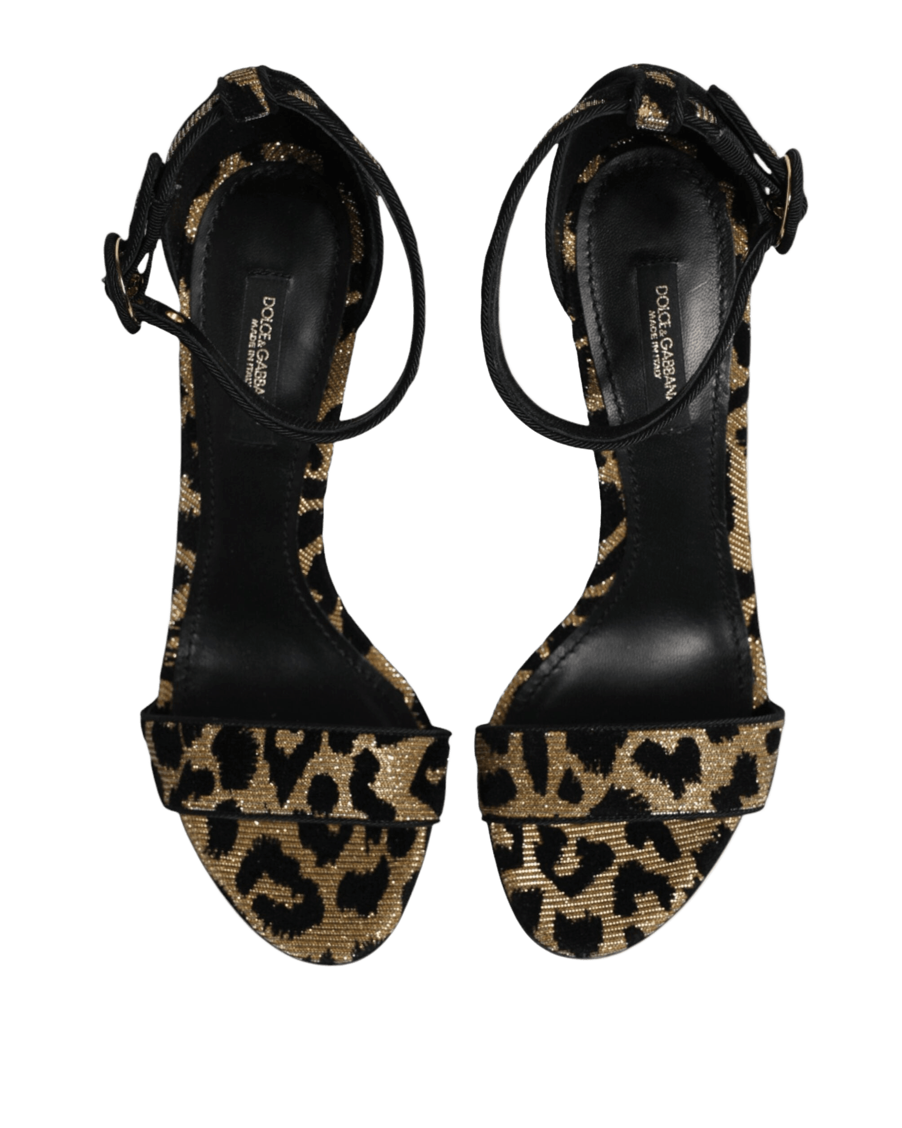 Dolce & Gabbana Gold Leopard Ankle Strap Heels Sandals Shoes Glam Steals
