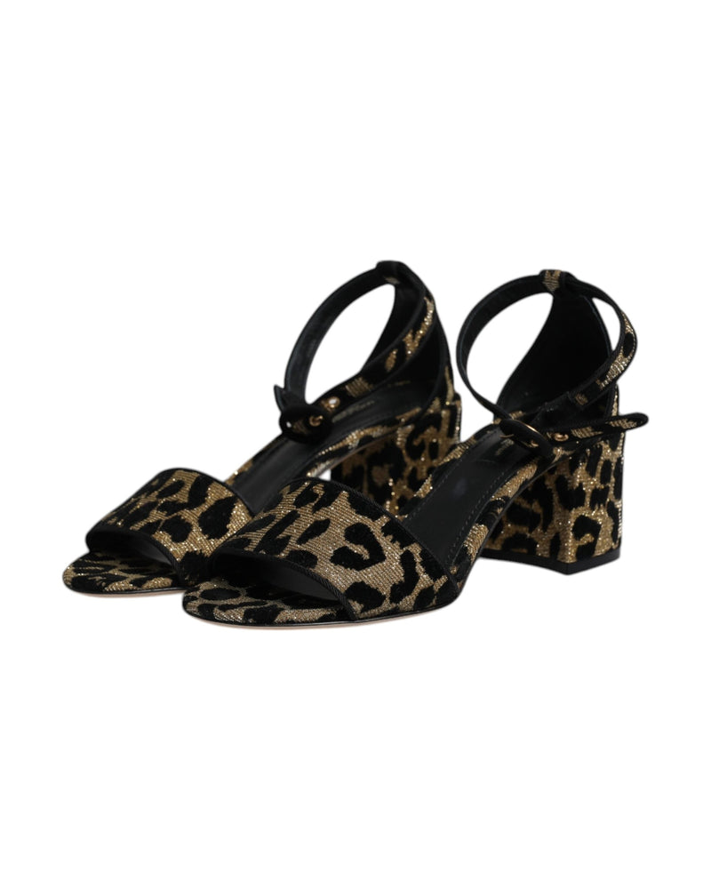 Dolce & Gabbana Gold Leopard Ankle Strap Heels Sandals Shoes Glam Steals