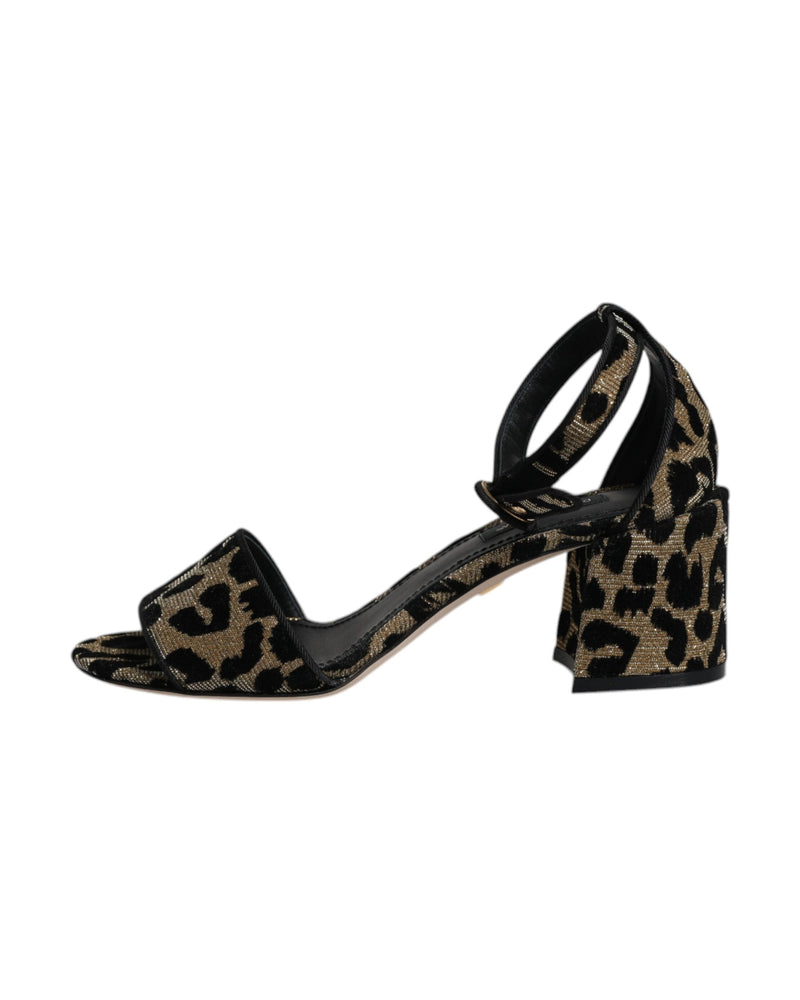 Dolce & Gabbana Gold Leopard Ankle Strap Heels Sandals Shoes Glam Steals