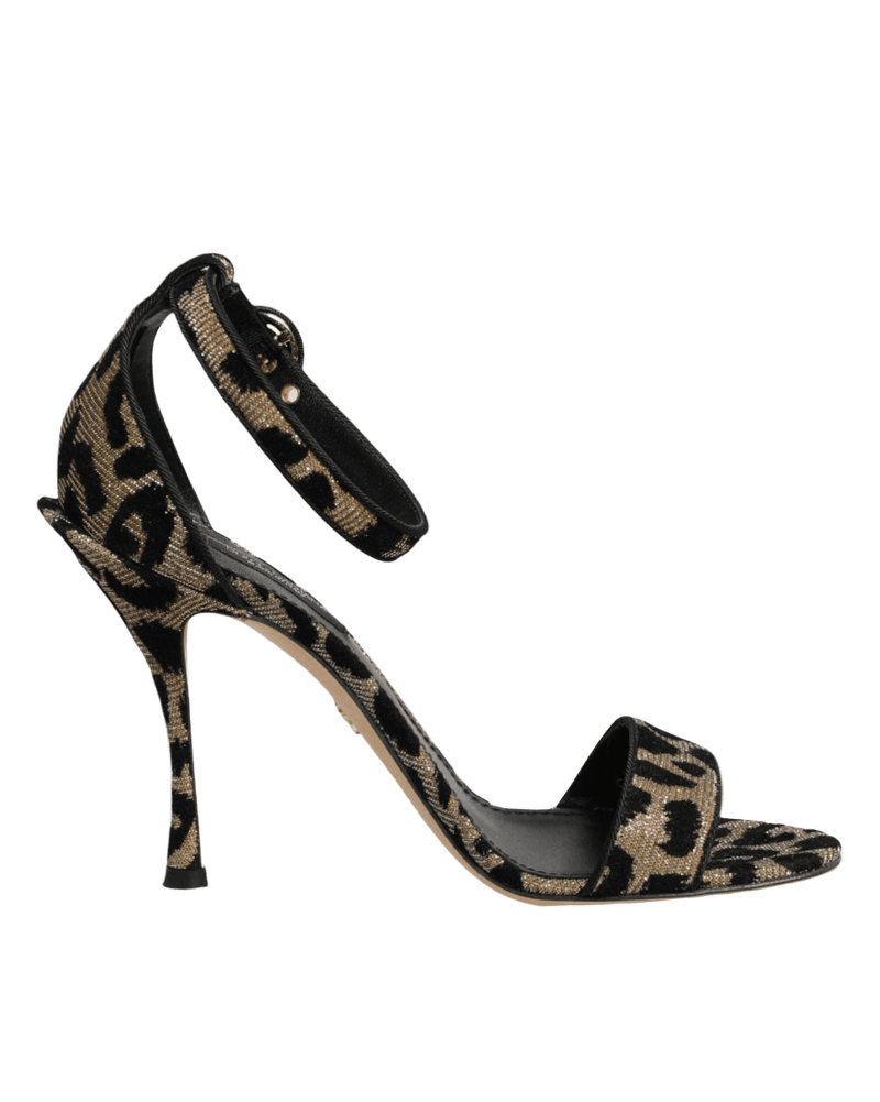 Dolce & Gabbana Gold Leopard Ankle Strap Heels Sandals Shoes Glam Steals