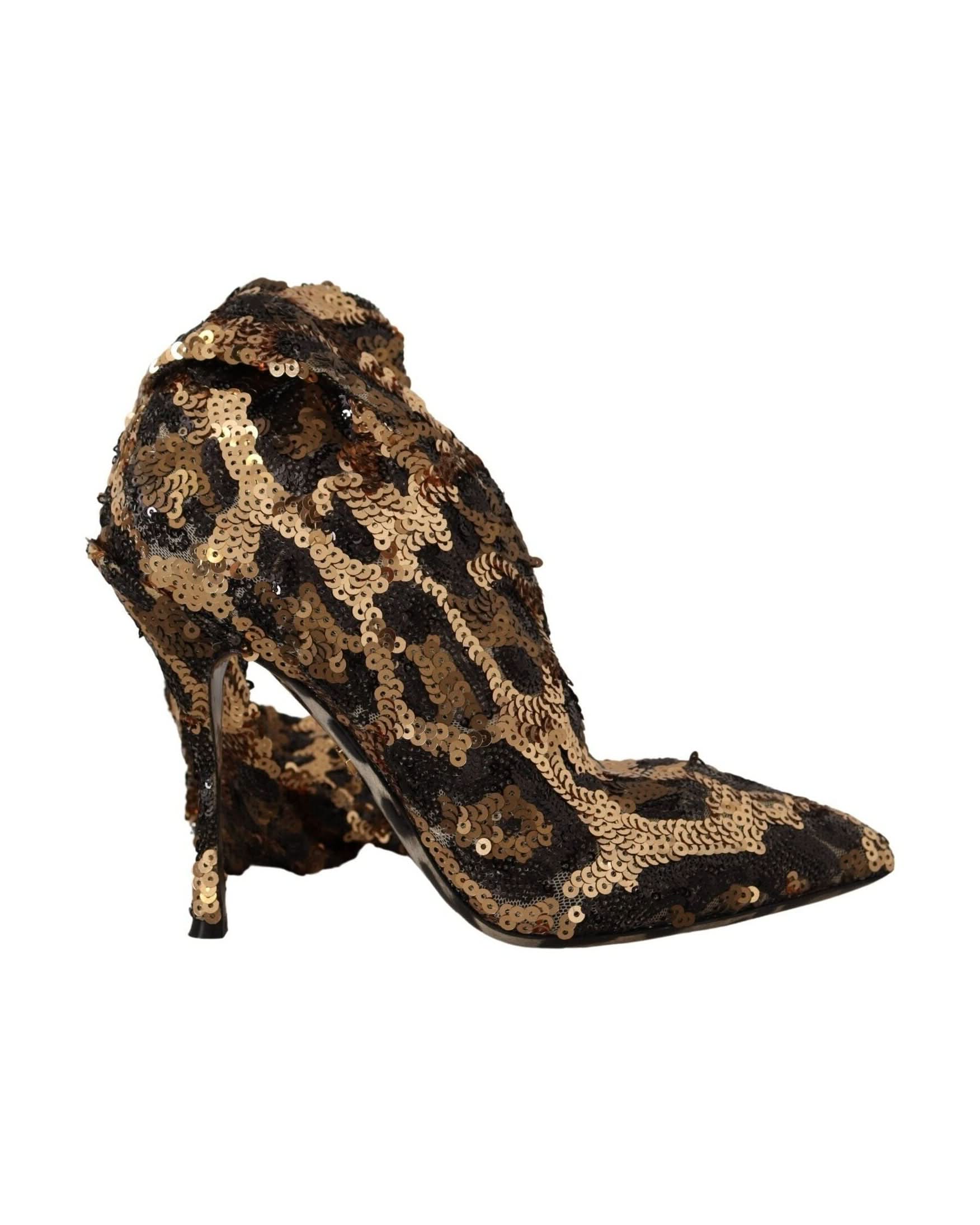 Dolce & Gabbana Gold Leopard Sequins Boots Boots