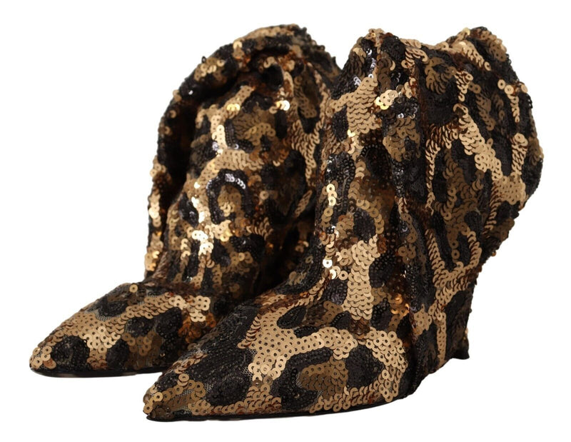 Dolce & Gabbana Gold Leopard Sequins Boots Glam Steals