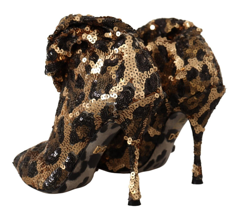 Dolce & Gabbana Gold Leopard Sequins Boots Glam Steals