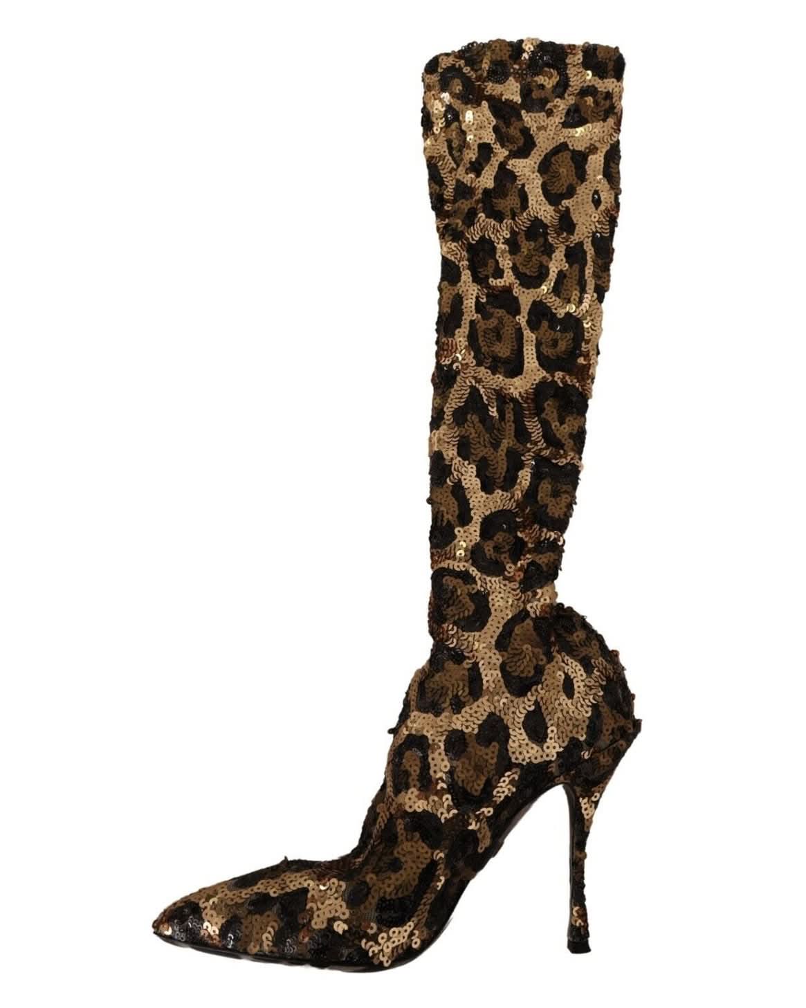 Dolce & Gabbana Gold Leopard Sequins Boots Boots