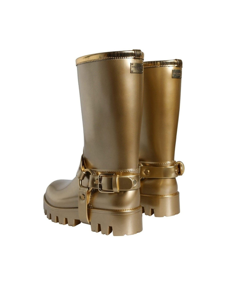 Dolce & Gabbana Metallic Gold Rubber Pvc Rain Boots Shoes Glam Steals