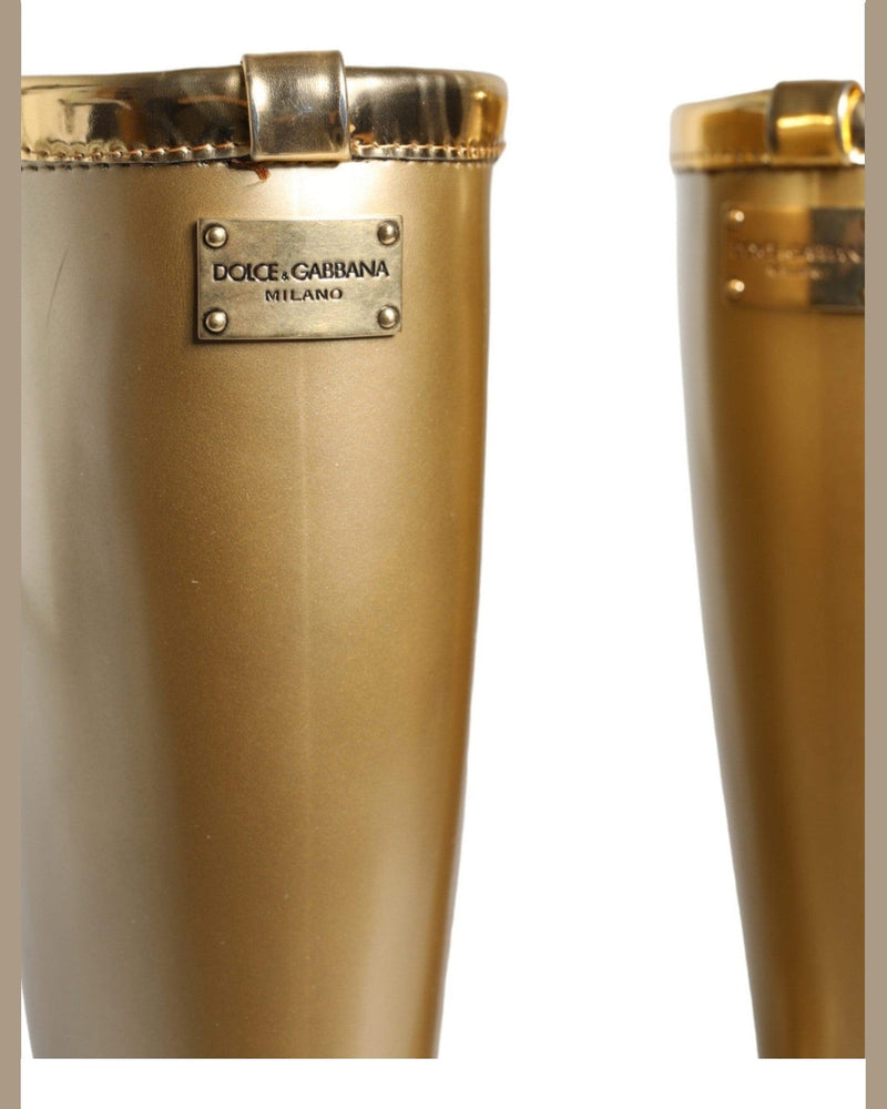 Dolce & Gabbana Metallic Gold Rubber Pvc Rain Boots Shoes Glam Steals