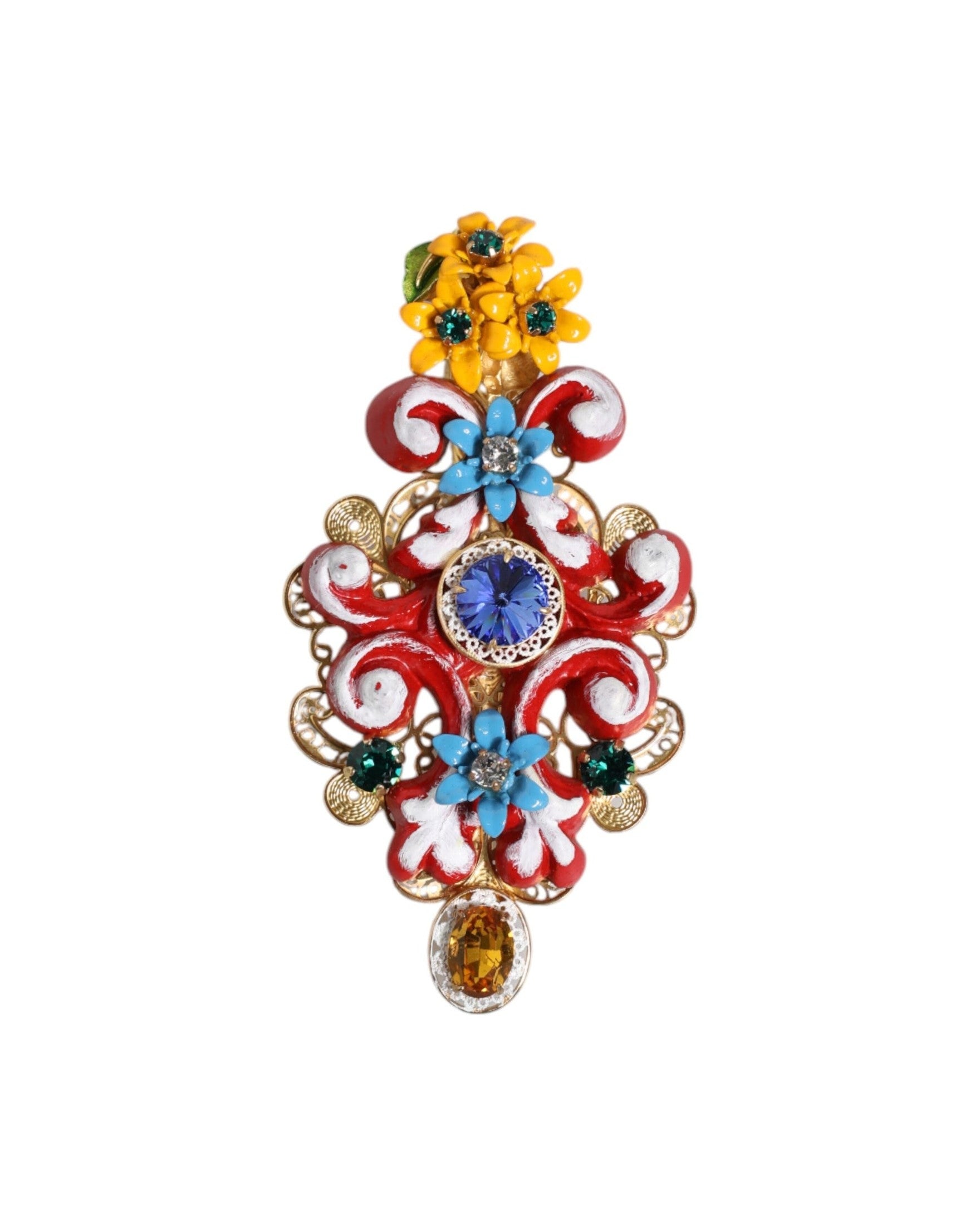 Dolce & Gabbana Gold Multicolor Spring Carretto Brass Crystal Hair Clip Glam Steals