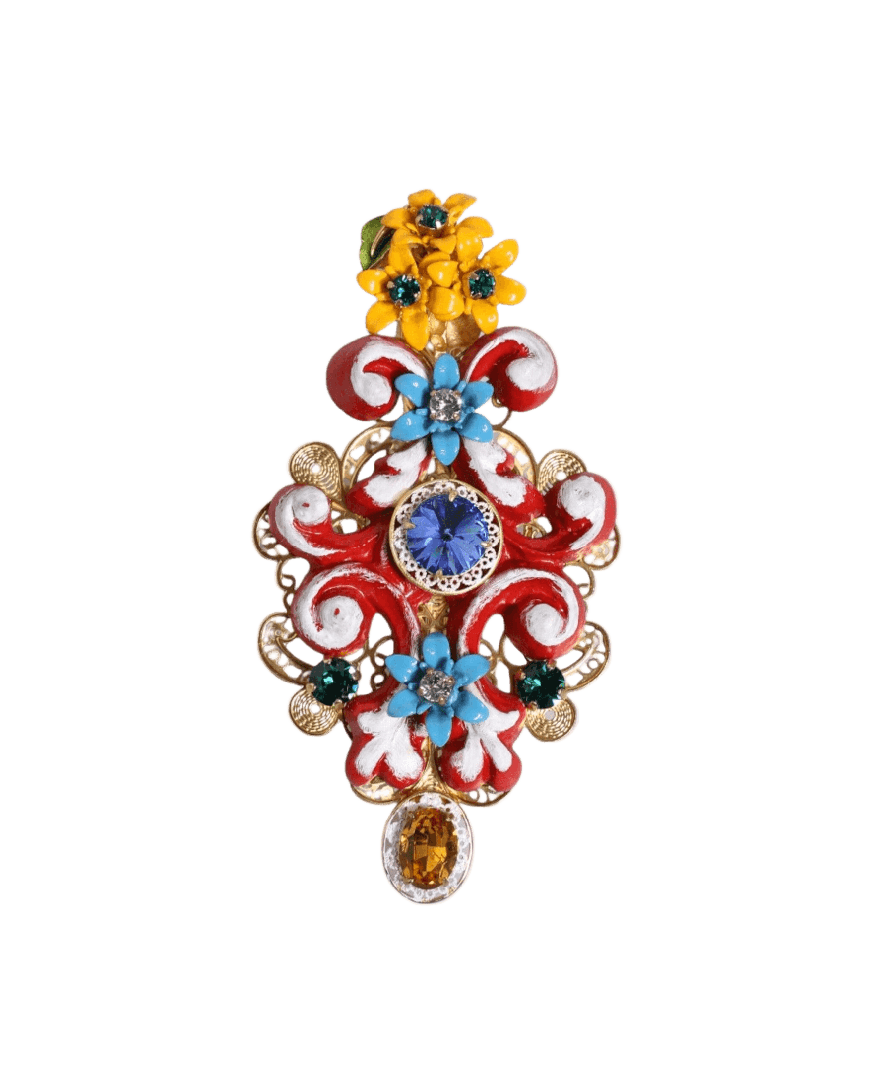Dolce & Gabbana Gold Multicolor Spring Carretto Brass Crystal Hair Clip Glam Steals