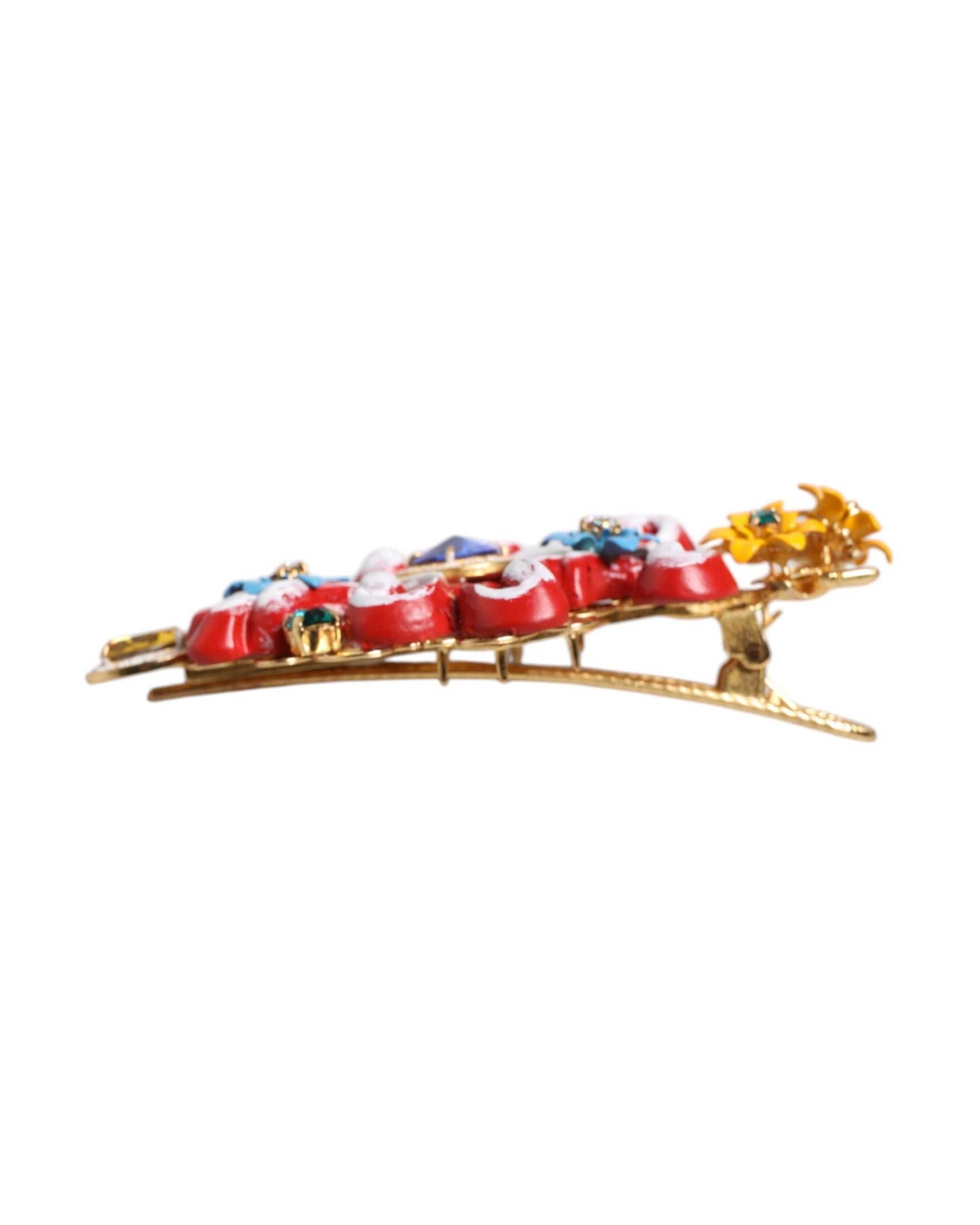 Dolce & Gabbana Gold Multicolor Spring Carretto Brass Crystal Hair Clip Glam Steals