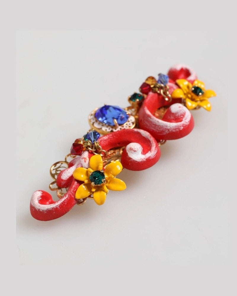 Dolce & Gabbana Gold Multicolor Spring Carretto Brass Crystal Hair Clip Glam Steals