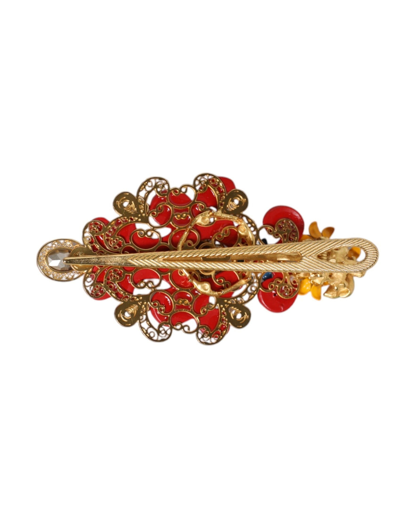 Dolce & Gabbana Gold Multicolor Spring Carretto Brass Crystal Hair Clip Glam Steals