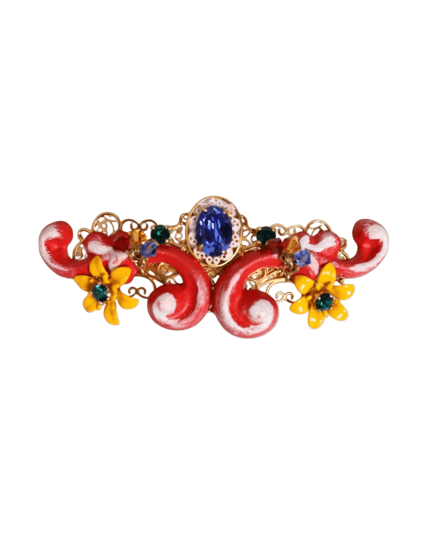 Dolce & Gabbana Gold Multicolor Spring Carretto Brass Crystal Hair Clip Glam Steals