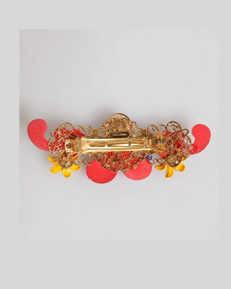 Dolce & Gabbana Gold Multicolor Spring Carretto Brass Crystal Hair Clip Glam Steals