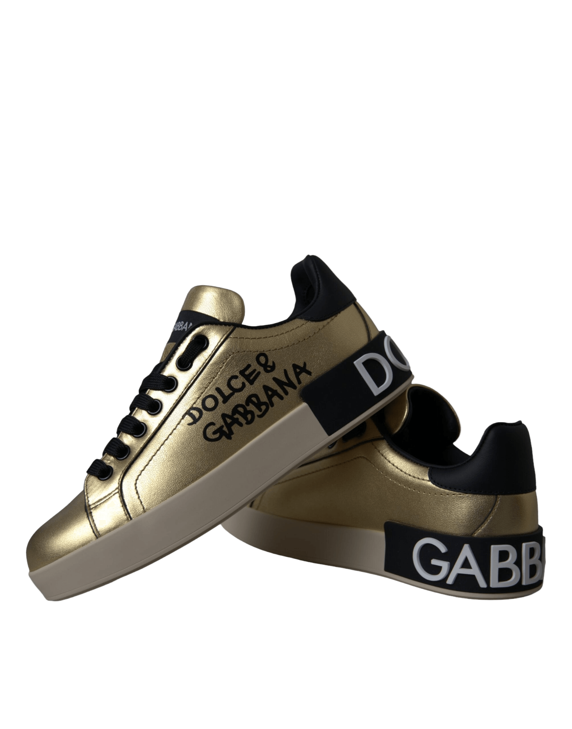 Dolce & Gabbana Gold Portofino Calf Leather Sneakers Women Shoes Glam Steals