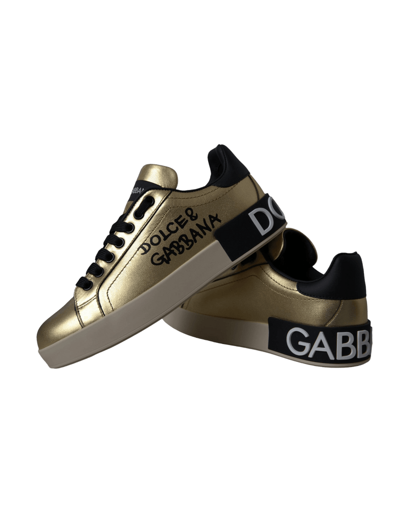 Dolce & Gabbana Gold Portofino Calf Leather Sneakers Women Shoes Glam Steals
