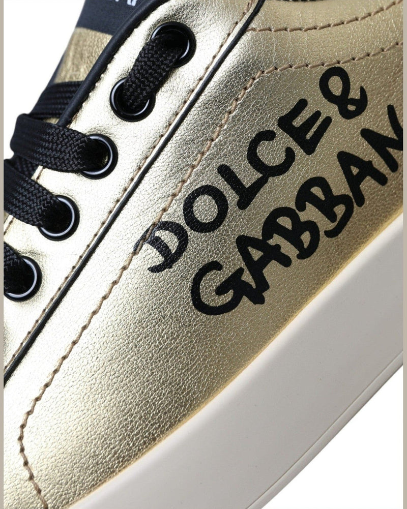 Dolce & Gabbana Gold Portofino Calf Leather Sneakers Women Shoes Glam Steals