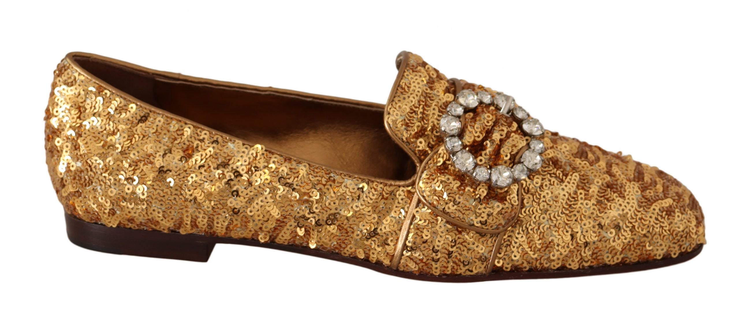Dolce & Gabbana Gold Sequin Crystal Flat Loafers Shoes Glam Steals