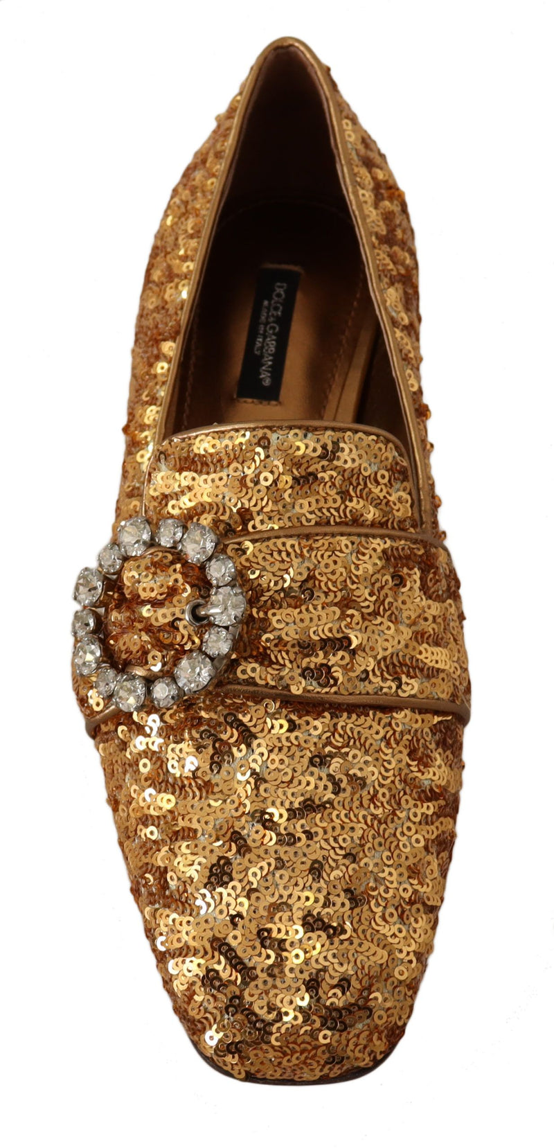 Dolce & Gabbana Gold Sequin Crystal Flat Loafers Shoes Glam Steals