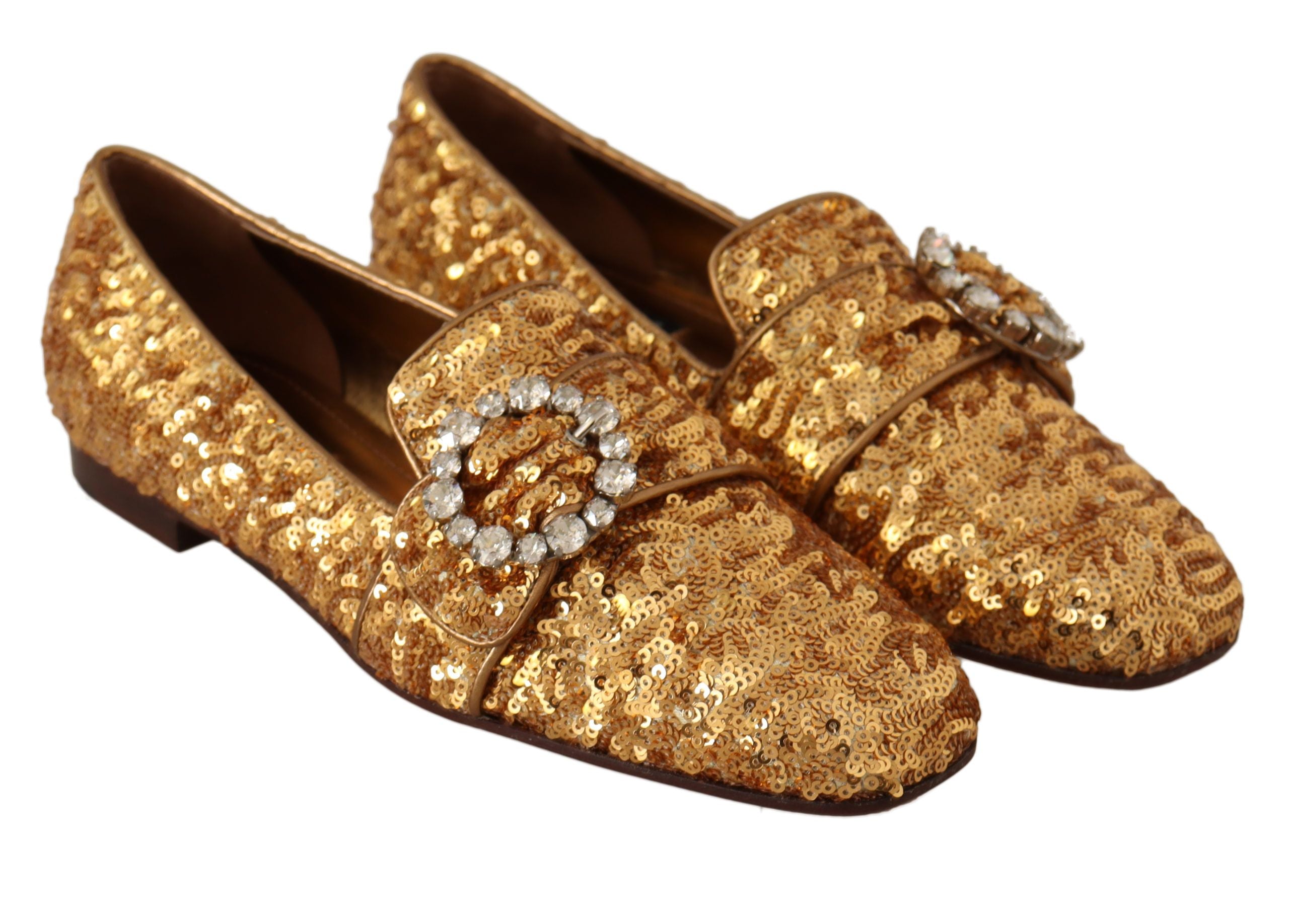 Dolce & Gabbana Gold Sequin Crystal Flat Loafers Shoes Glam Steals