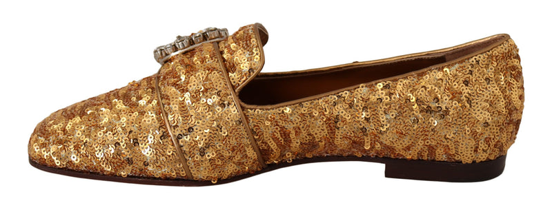 Dolce & Gabbana Gold Sequin Crystal Flat Loafers Shoes Glam Steals