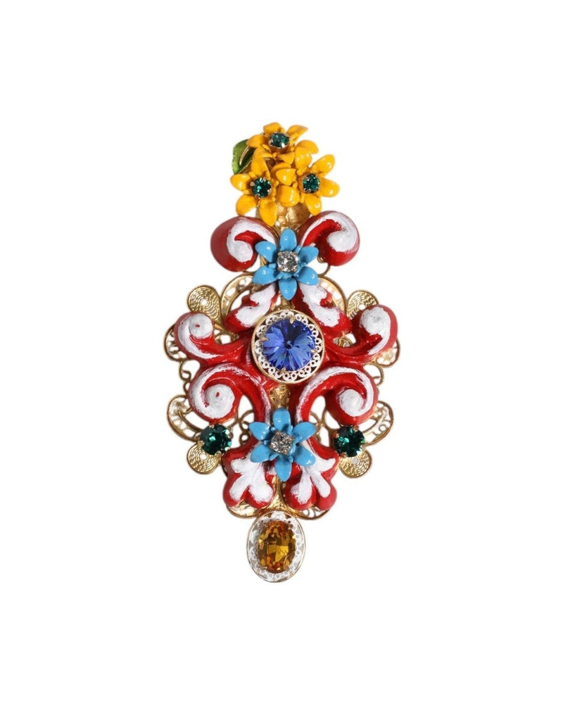 Dolce & Gabbana Gold Multicolor Spring Carretto Brass Crystal Hair Clip Glam Steals