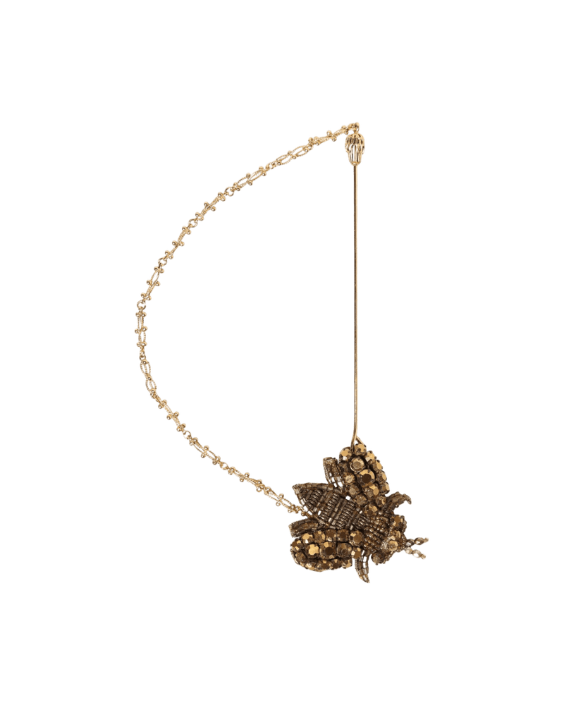 Dolce & Gabbana Gold Tone Brass Bee Embellished Chain Lapel Pin Brooch Glam Steals