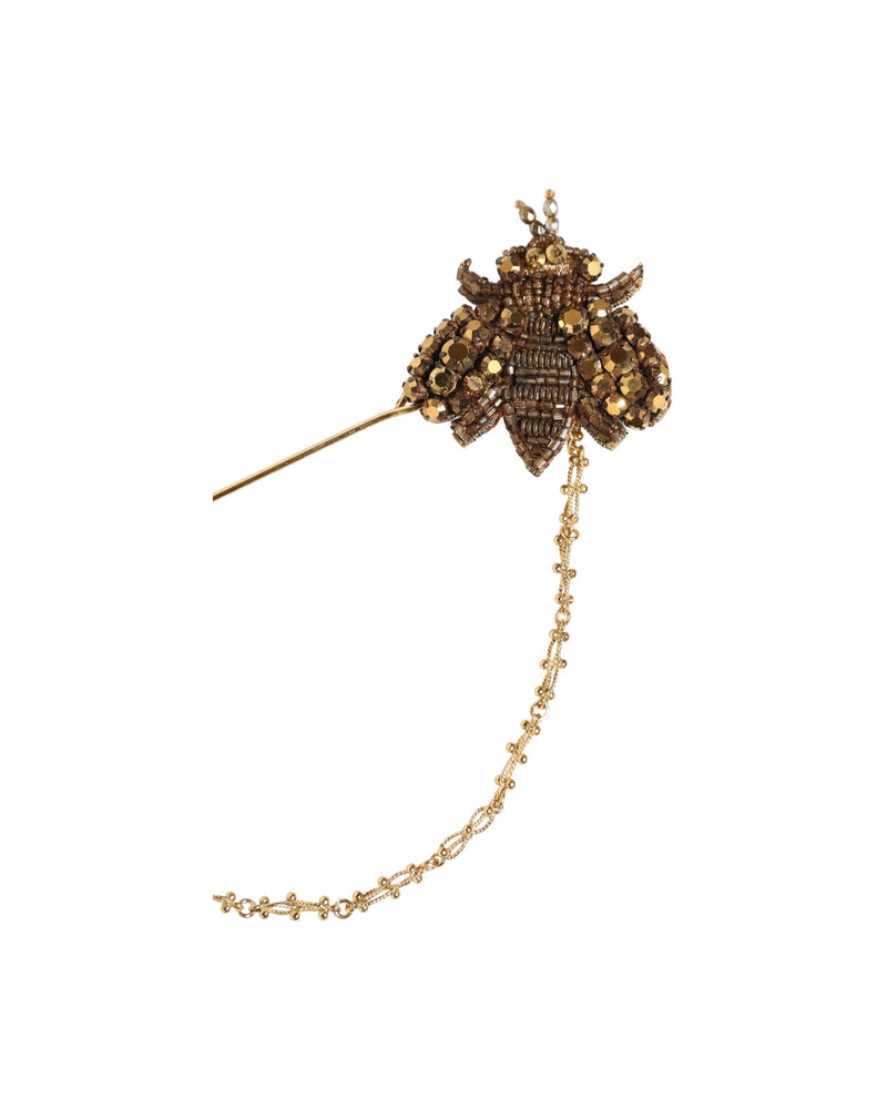 Dolce & Gabbana Gold Tone Brass Bee Embellished Chain Lapel Pin Brooch Glam Steals