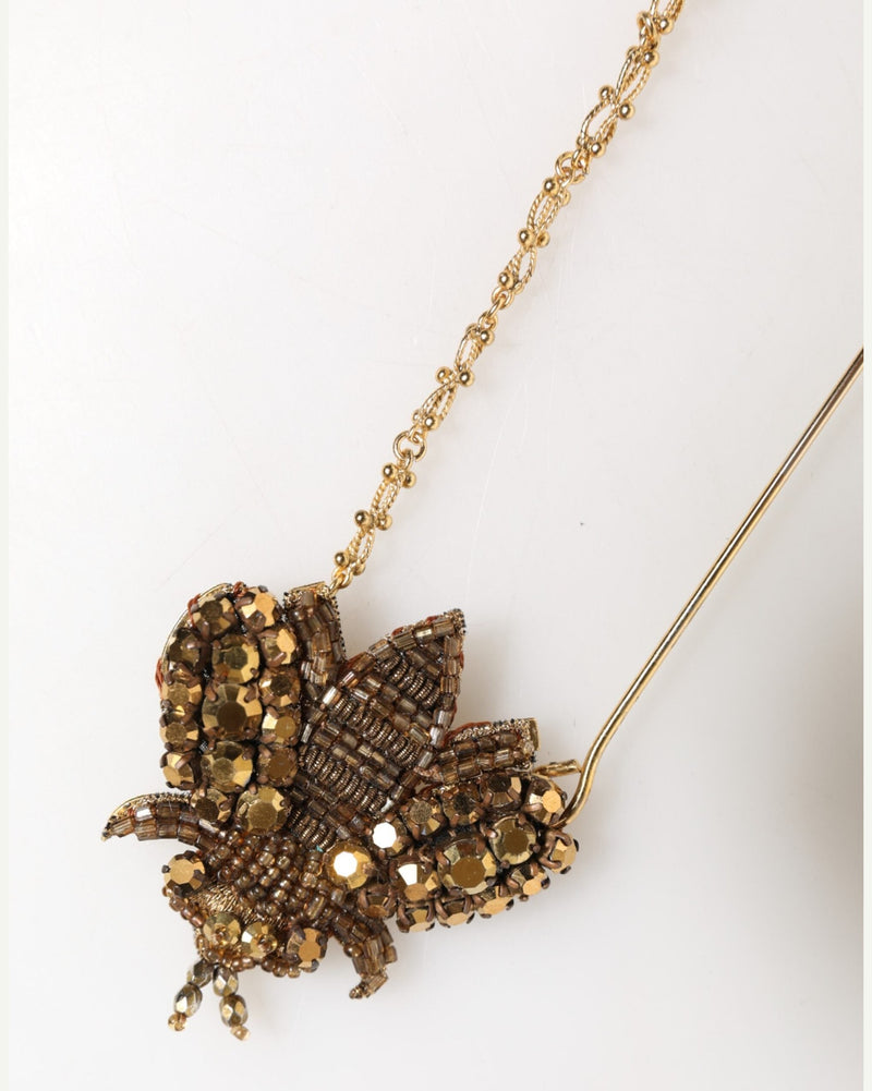 Dolce & Gabbana Gold Tone Brass Bee Embellished Chain Lapel Pin Brooch Glam Steals
