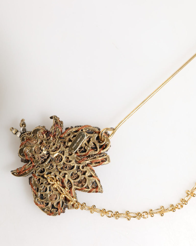 Dolce & Gabbana Gold Tone Brass Bee Embellished Chain Lapel Pin Brooch Glam Steals