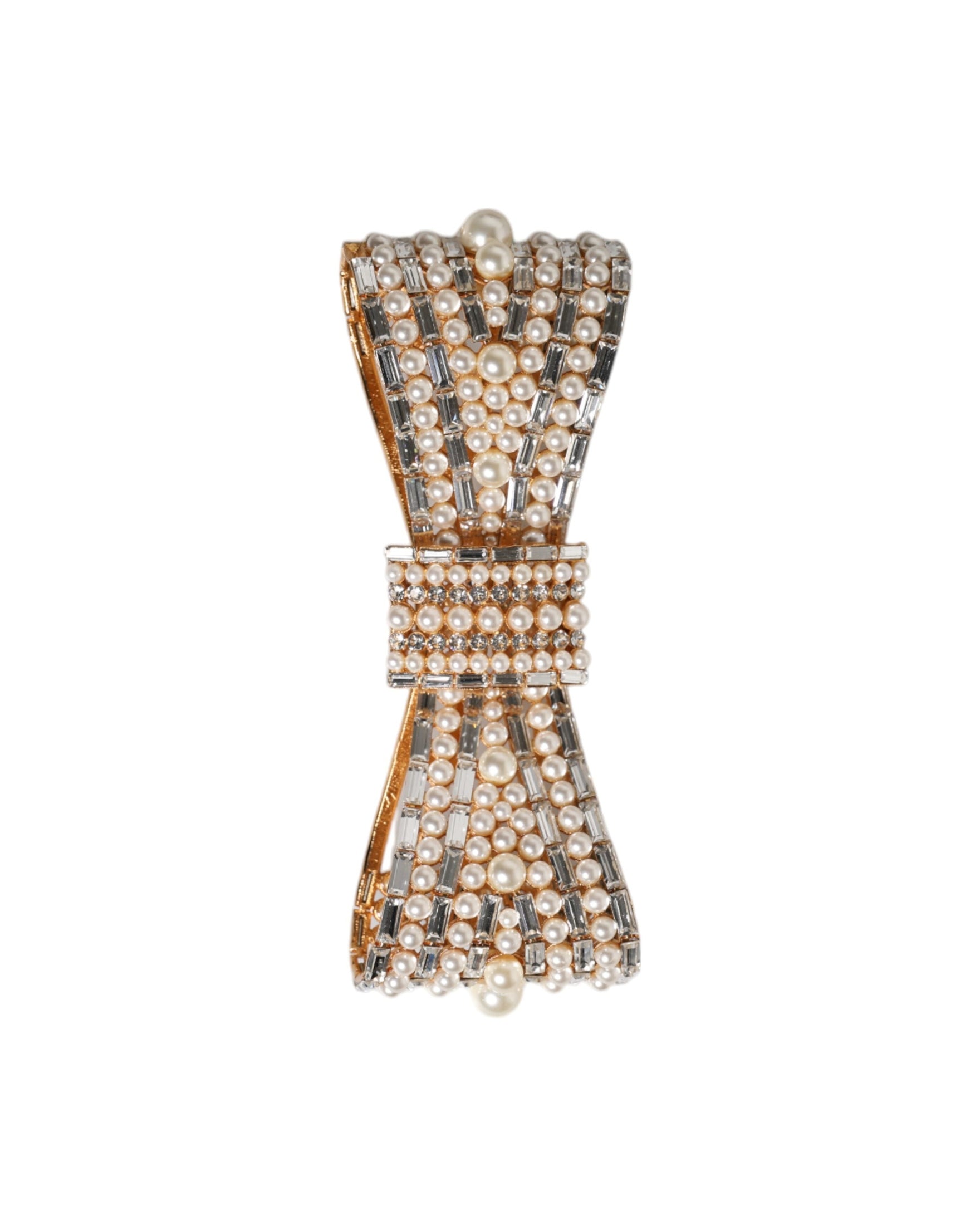 Dolce & Gabbana Gold Tone Brass Bow Crystal Fauxpearl Embellished Brooch Glam Steals