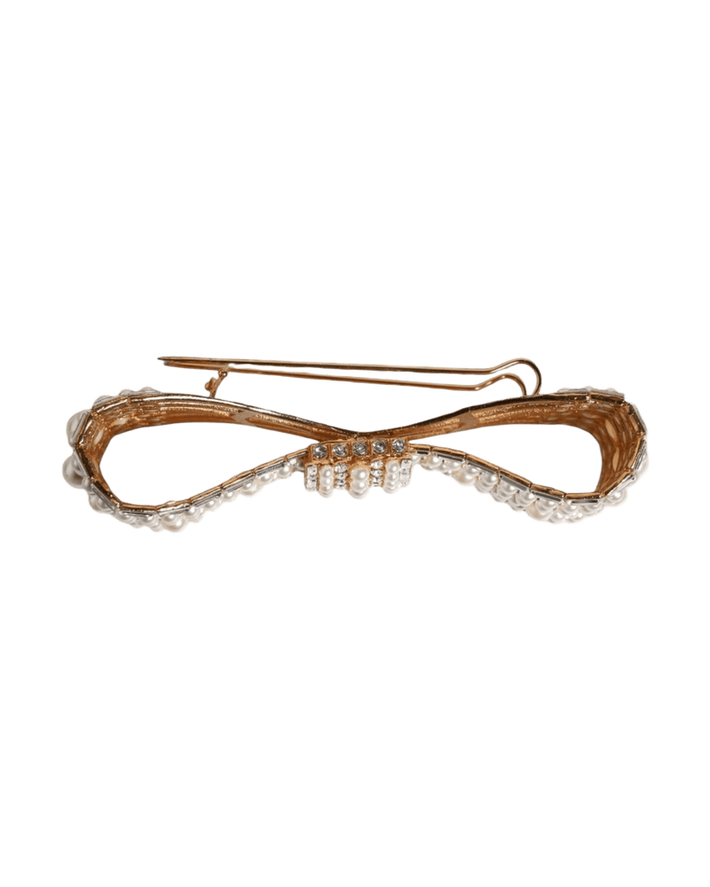 Dolce & Gold Gabbana Tone Brass Bow Crystal Fauxpearl Embellished Brooch Glam Steals