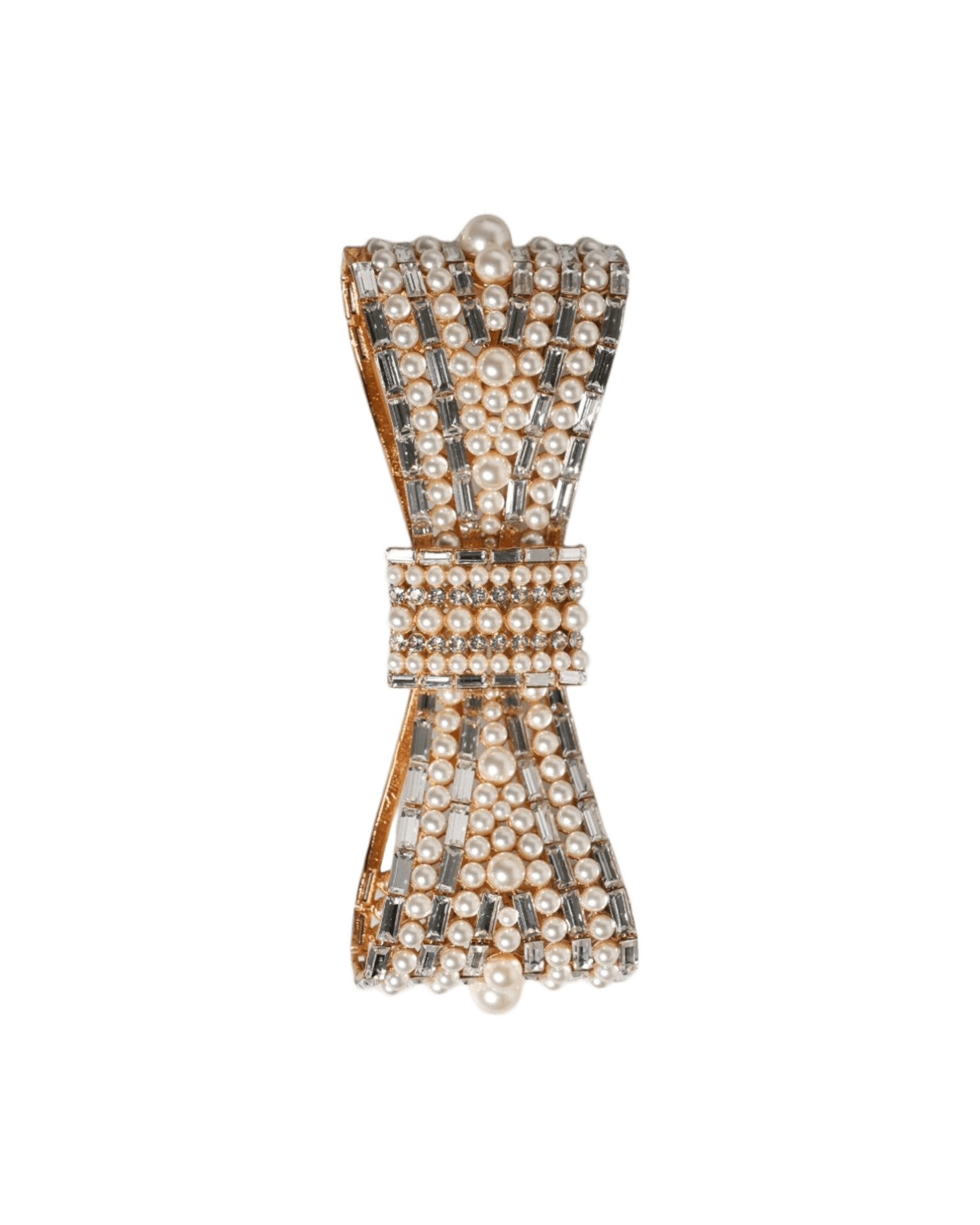 Dolce & Gabbana Gold Tone Brass Bow Crystal Fauxpearl Embellished Brooch Glam Steals