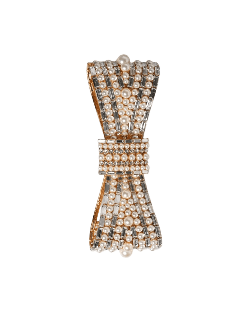 Dolce & Gold Gabbana Tone Brass Bow Crystal Fauxpearl Embellished Brooch Glam Steals