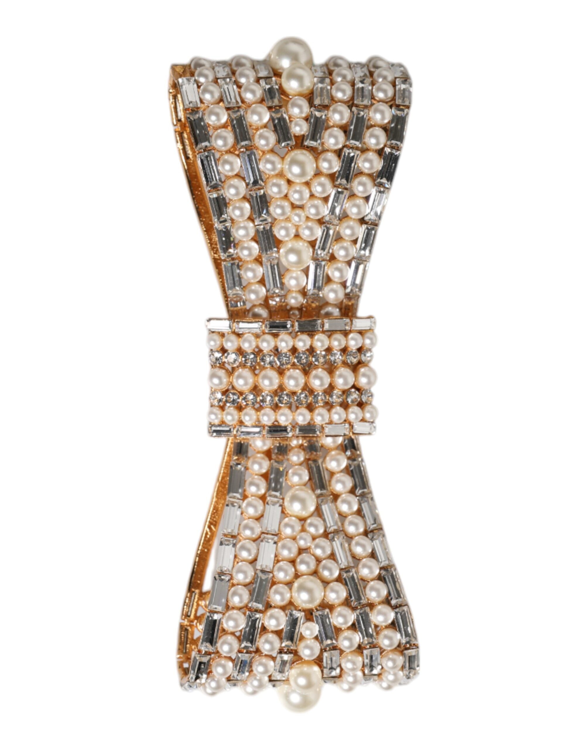 Dolce & Gabbana Gold Tone Brass Bow Crystal Fauxpearl Embellished Brooch Glam Steals