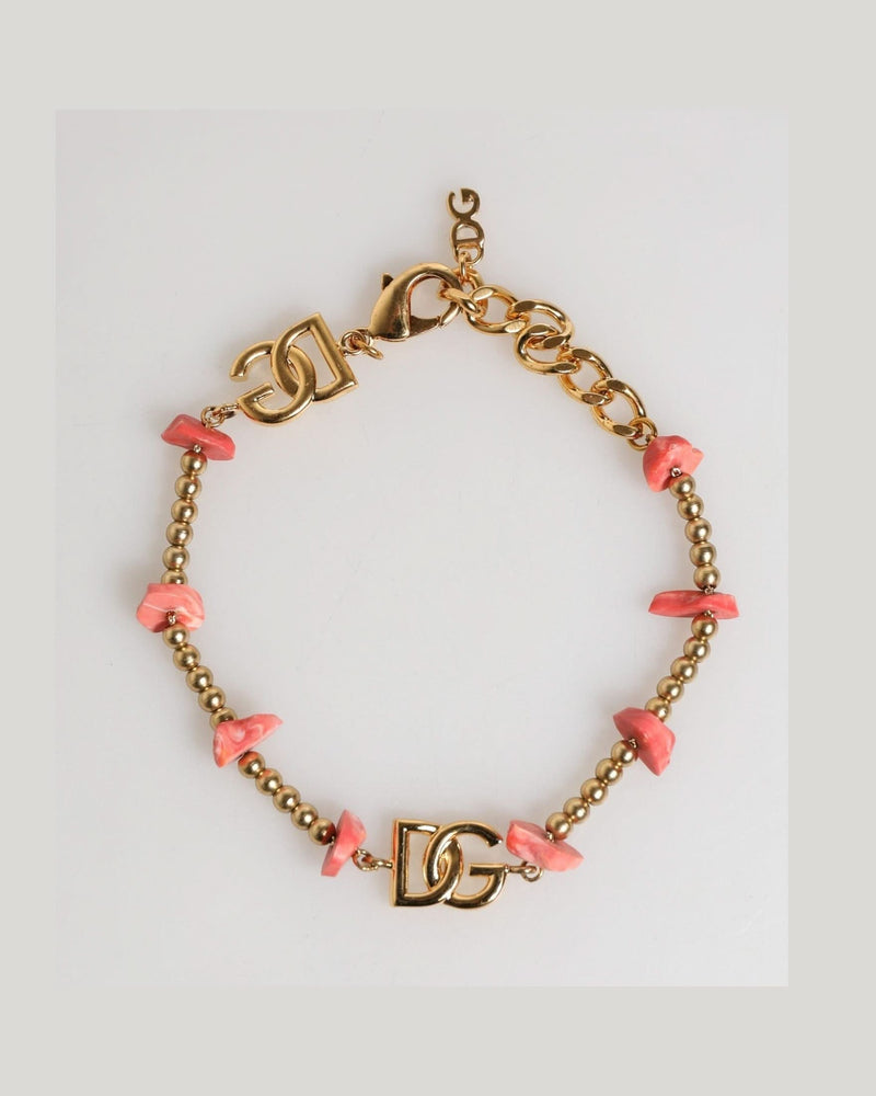 Dolce & Gabbana Gold Tone Brass Chain Link Resin Beaded Dg Logo Bracelet 