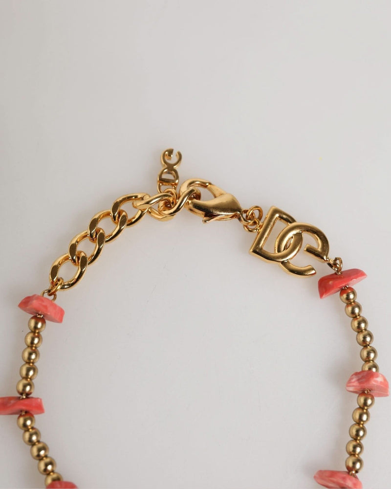 Dolce & Gabbana Gold Tone Brass Chain Link Resin Beaded Dg Logo Bracelet 