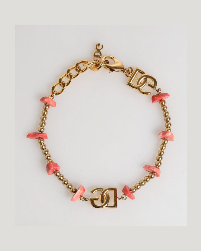 Dolce & Gabbana Gold Tone Brass Chain Link Resin Beaded Dg Logo Bracelet 