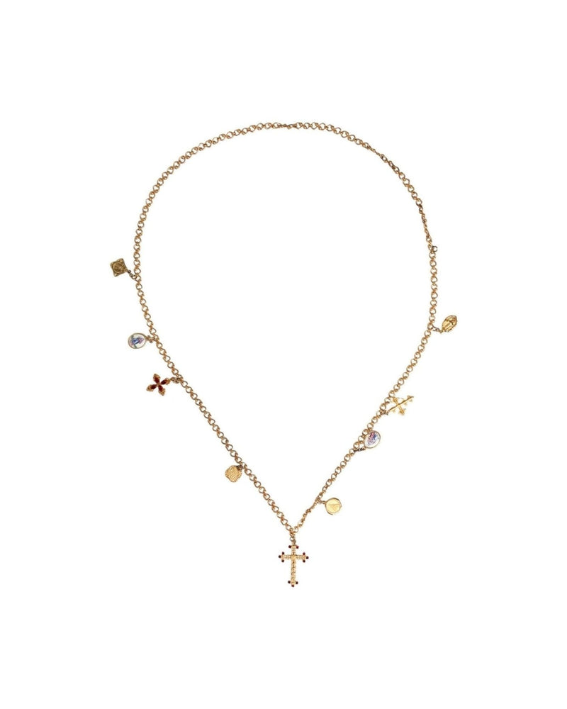 Dolce & Gabbana Tone Brass Chain Religious Cross Pendant Gold Necklace Glam Steals