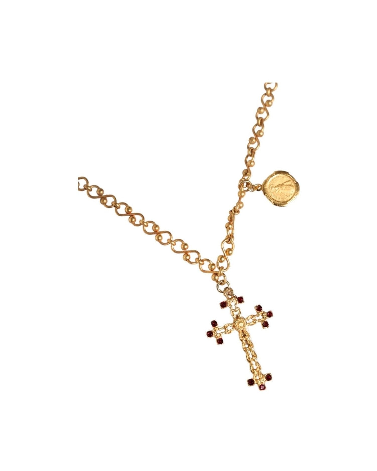 Dolce & Gabbana Tone Brass Chain Religious Cross Pendant Gold Necklace Glam Steals