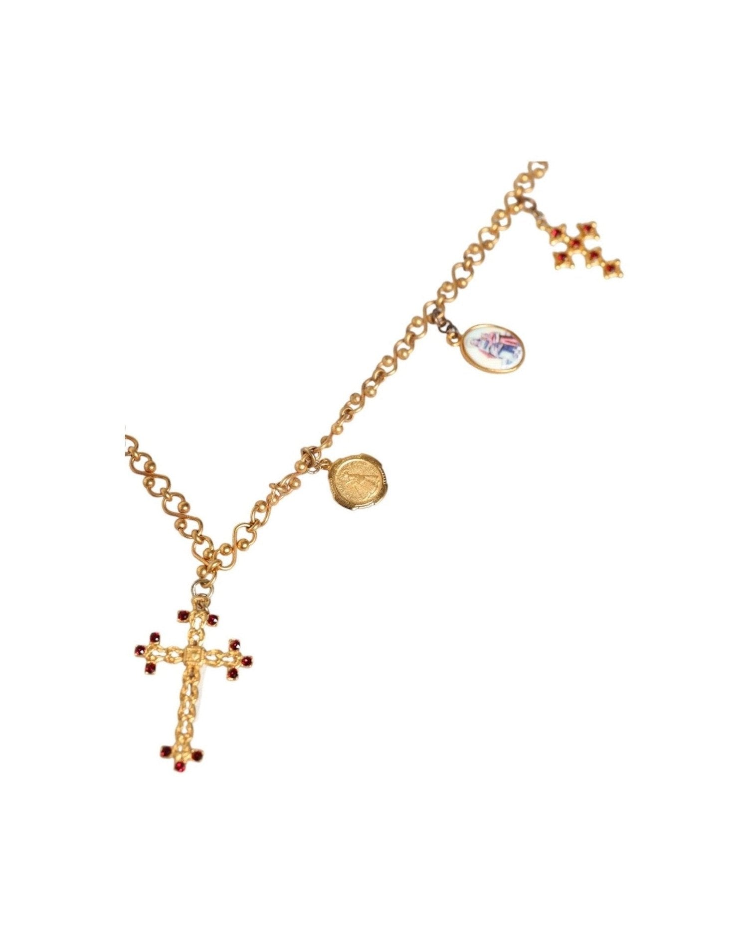 Dolce & Gabbana Tone Brass Chain Religious Cross Pendant Gold Necklace Glam Steals