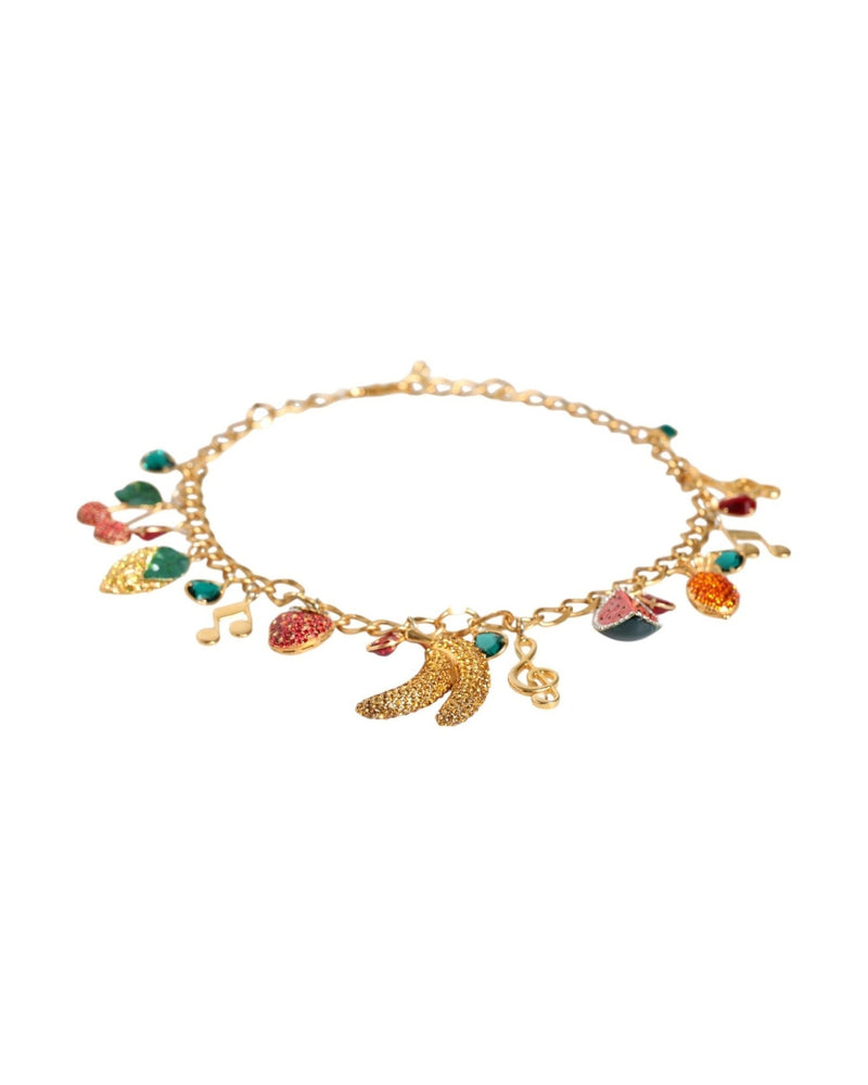 Dolce & Gabbana Tone Brass Fruity Crystal Embellished Waist Chain Gold Belt Glam Steals