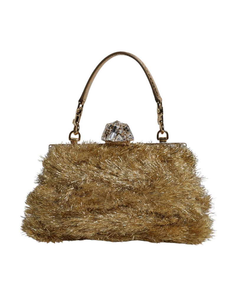 Dolce & Gabbana Gold Vanda Chain Strap Tinsel Crystal Evening Clutch Bag Glam Steals