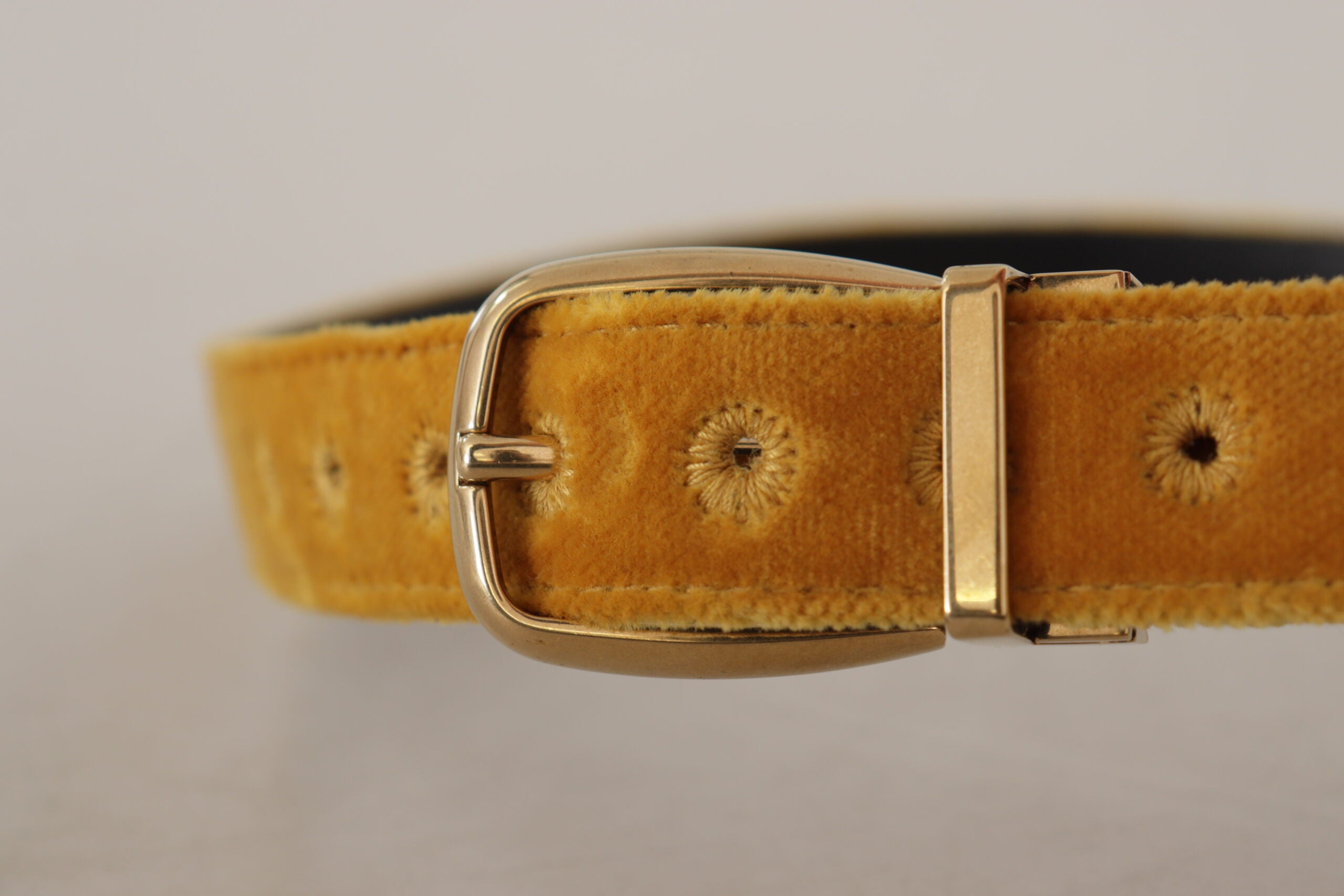 Dolce & Gabbana Gold Velvet Mustard Logo Engraved Metal Buckle Belt Glam Steals