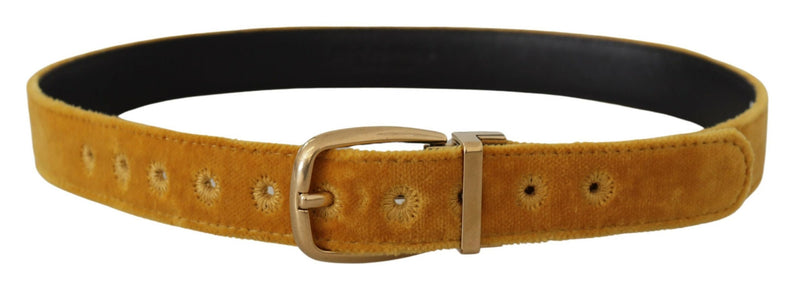 Dolce & Gabbana Gold Velvet Mustard Logo Engraved Metal Buckle Belt Glam Steals