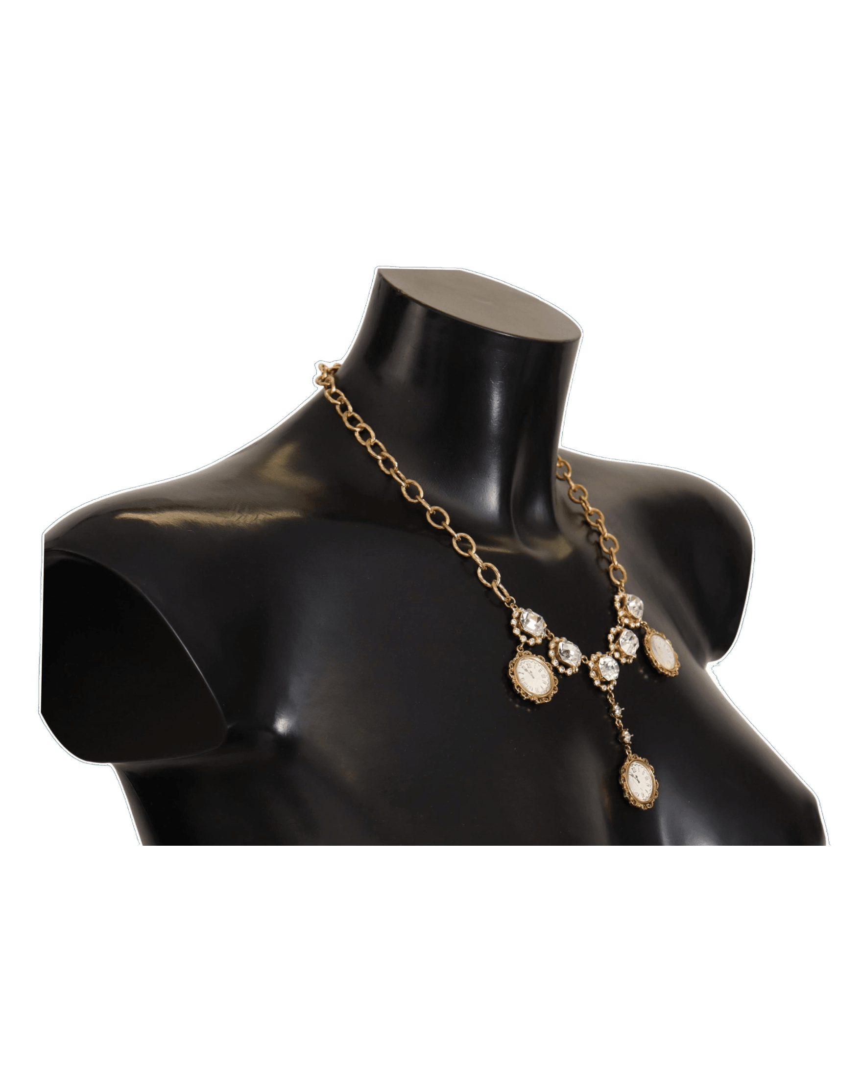 Dolce & Gabbana Gold and Clock Statement Crystal Chain Necklace Glam Steals