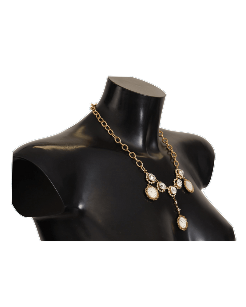 Dolce & Gabbana Gold and Clock Statement Crystal Chain Necklace Glam Steals