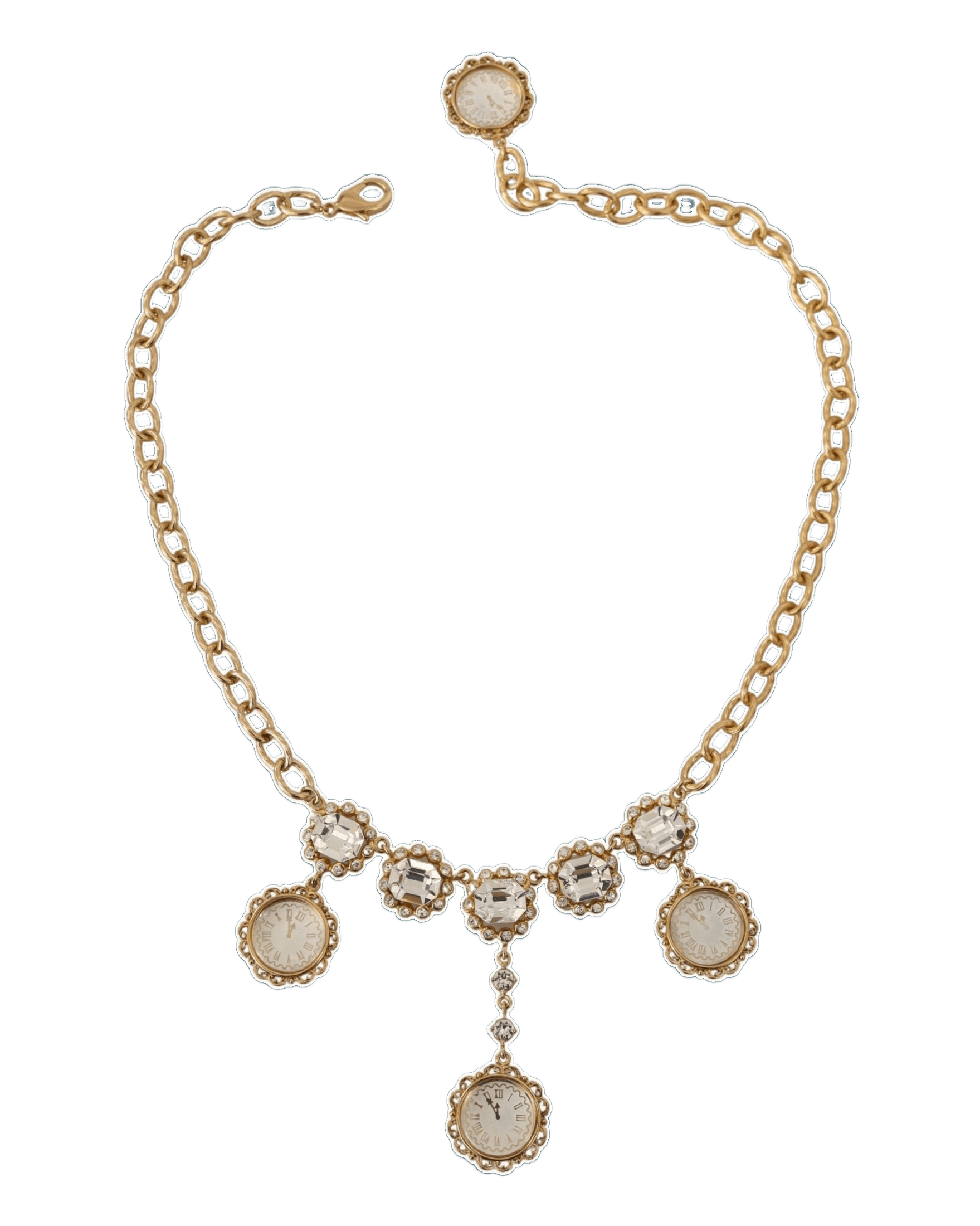 Dolce & Gabbana Gold and Clock Statement Crystal Chain Necklace Glam Steals